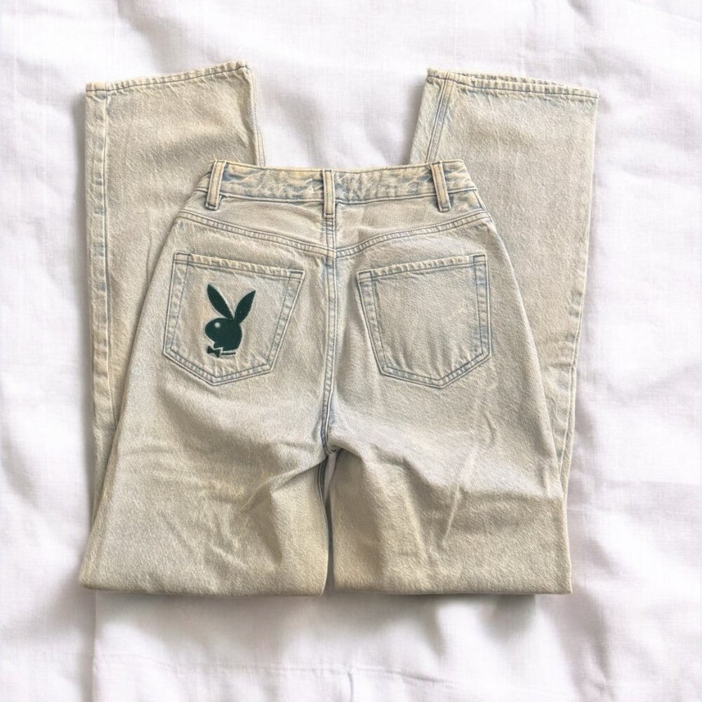 Playboy x PacSun Light Wash High Waisted Straight Leg Distressed Ripped Jeans